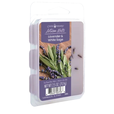 Lavender and White Sage Artisan Wax Melts by Candle Warmers Etc. Dewy lavender in a meadow of white sage accented by wildflowers and soft woods.