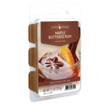 MAPLE BUTTERED RUM FRAGRANCE: Rich buttery rum, sweet maple syrup, cinnamon sticks, and a wedge of lemon. TOP NOTES: Maple Syrup, Buttery Rum MID NOTES: Cinnamon, Nutmeg, Brown Sugar BASE NOTES: Cinnamon Stick, Clove, Vanilla