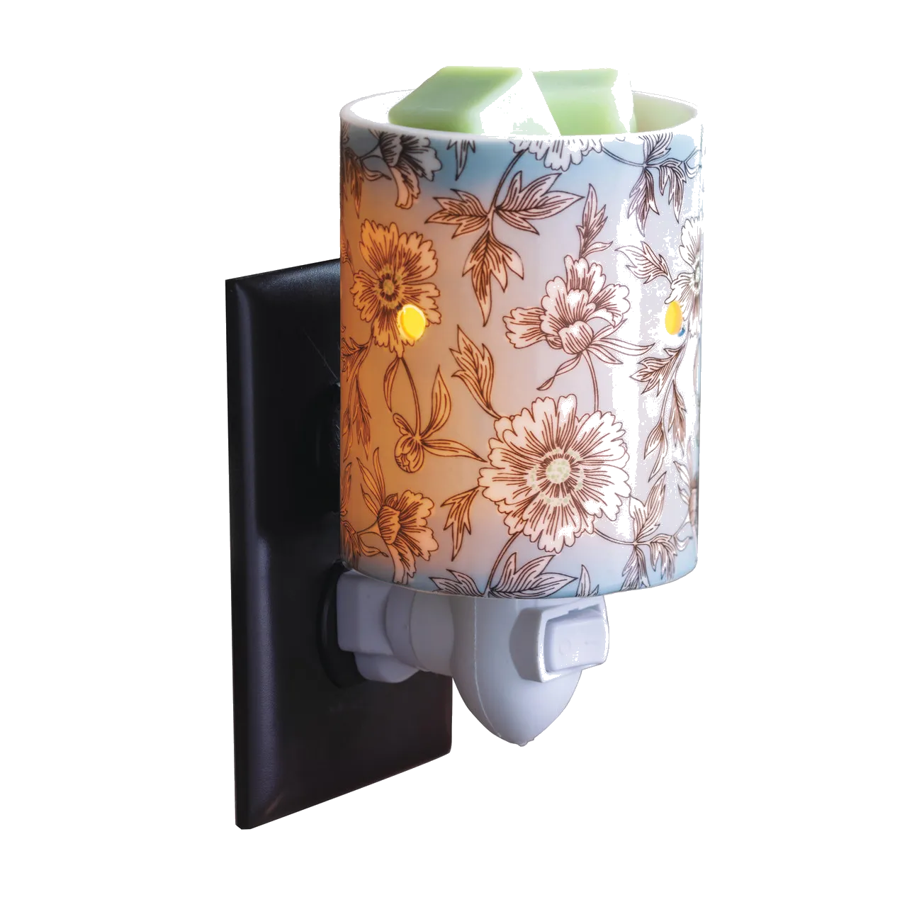 Give your home a breath of fresh air with the Flora Pluggable Fragrance Warmer. The powdered robin's egg blue and vintage floral print of this ceramic wax warmer will uplift your spirit and infuse your home with fragrance of your choice. This bohemian-inspired warmer makes a thoughtful gift for the free-spirited.