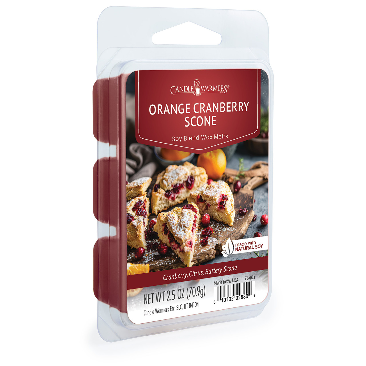 Indulge in the cozy scent of Orange Cranberry Scone, where tart cranberries and sweet orange zest blend with buttery scone, brown sugar, and a hint of holiday spice. This warm, bakery-inspired fragrance fills your space with the inviting charm of festive treats and holiday baking. TOP NOTES: Bakery, Sugar MID NOTES: Cranberry, Citrus BASE NOTES: Butter, Vanilla